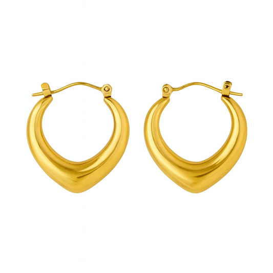 Aretes Nancy Dorados – Argolla en Forma de V Invertida con Acabado Brillante