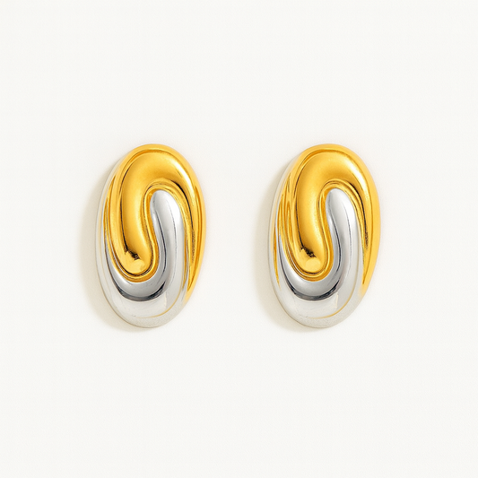 Aretes Valencia Bitono – Diseño Ovalado Elegante con Toque Retro Moderno