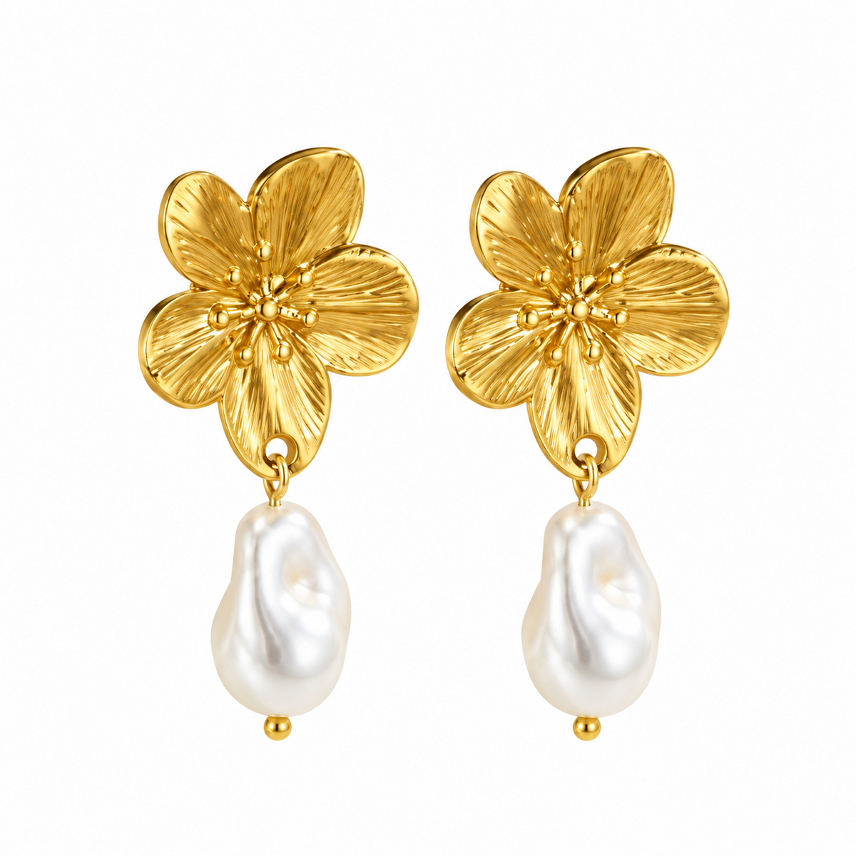 Aretes Flor de Shell de Acero Inoxidable 316L