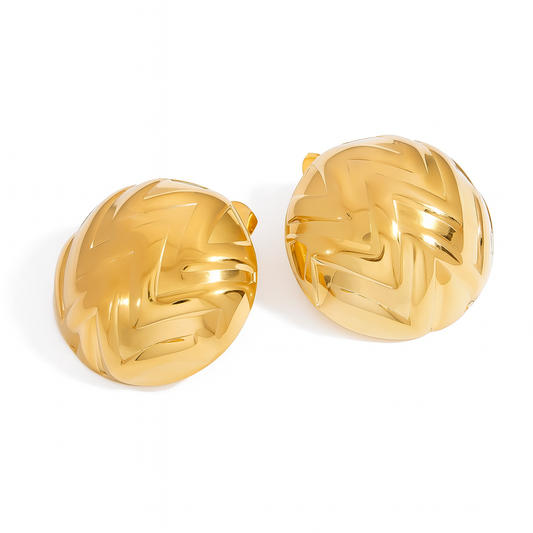 Aretes Habana Dorados – Botón Redondo Geométrico