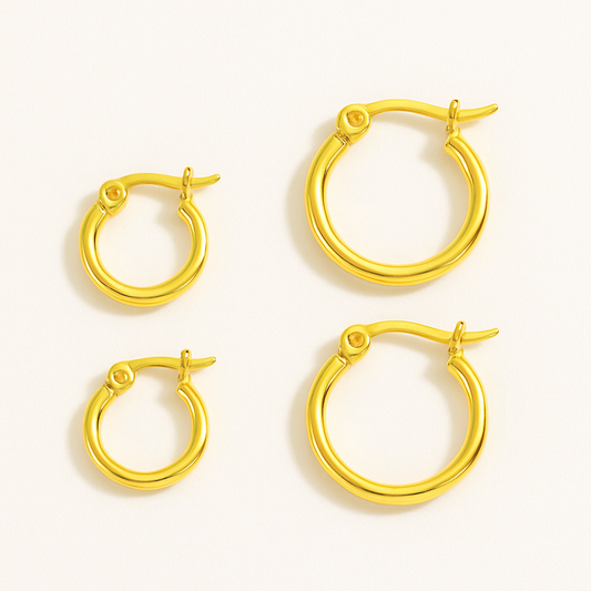 Set Aretes Clara - Argollas de Acero de Titanio (10mm y 12 mm) – Hipoalergénicas y Resistentes al Agua
