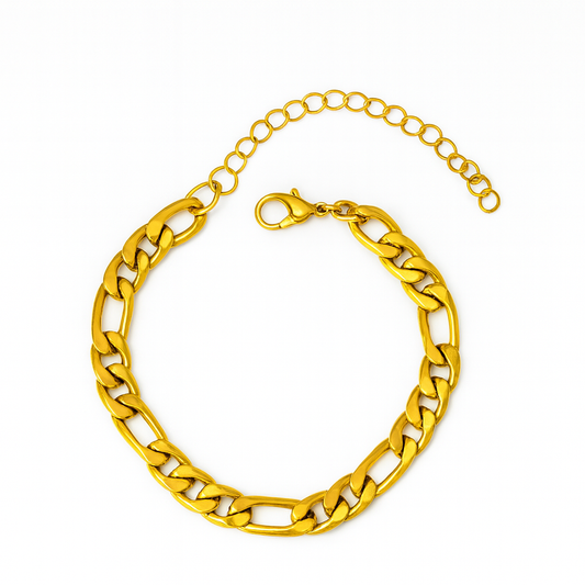 Brazalete Cubano Dorado – Eslabones Planos y Pulidos en Acero de Titanio