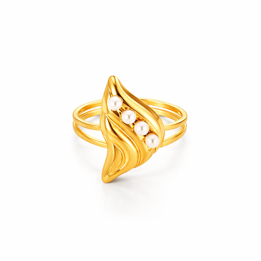 Anillo Escultural de Perlas – Pearls Ring Caracol Ajustable en Acero Dorad