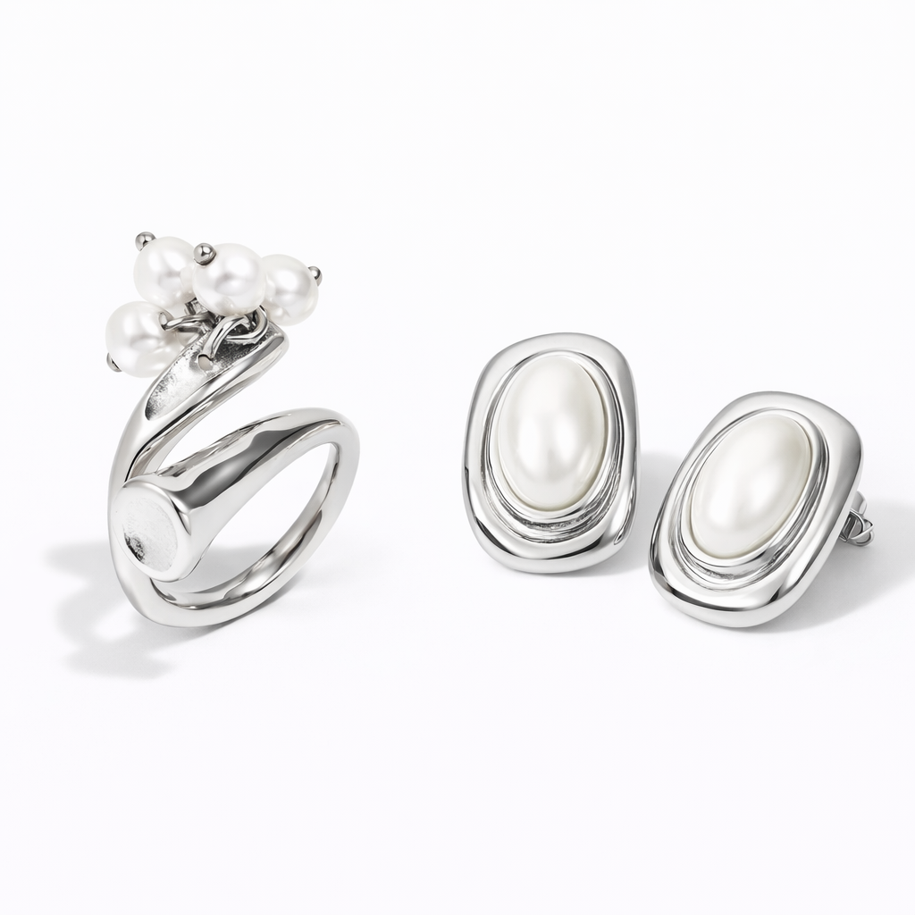 Perlas Contemporáneas – Set Anillo + Aretes