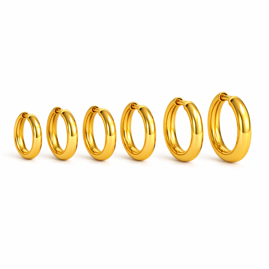 Set Argollas Doradas Clásicas Ave Maria Acero 316L