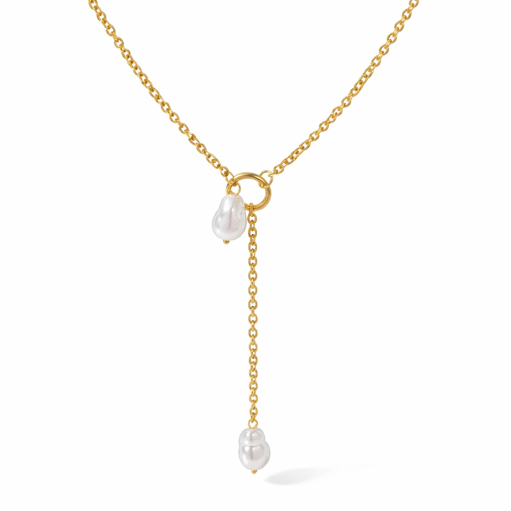 Collar Club Dorado Tipo Y con Perlas Orgánicas
