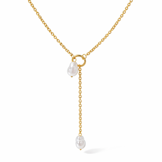 Collar Club Dorado Tipo Y con Perlas Orgánicas