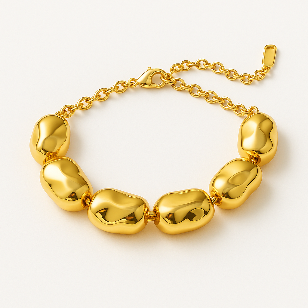 Brazalete Olive Dorado – Diseño Escultural con Eslabones Orgánicos Pulidos en Titanio