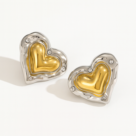 Aretes Paula – Diseño Romántico y Artístico en Dorado y Plateado con Cristales Incrustados