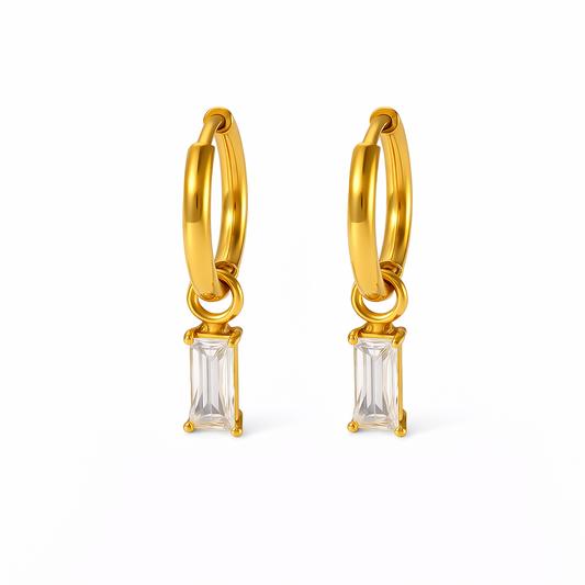 Aretes Rectangulares Mini Huggie – Diseño Minimalista con Cristal Baguette en Acero de Titanio