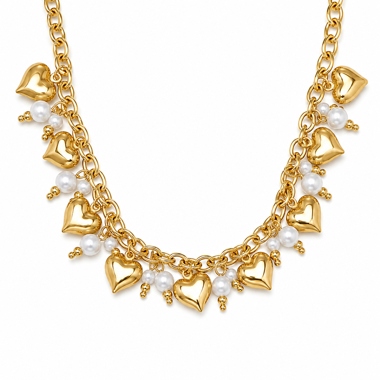 Collar Jardines Reales con Corazones y Perlas en Acero Inoxidable 316L