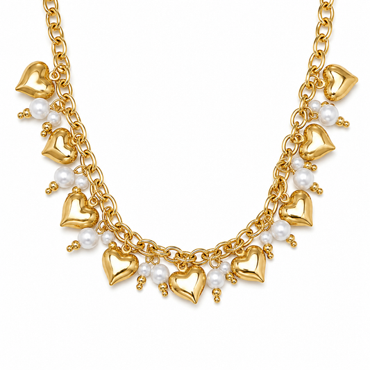 Collar Jardines Reales con Corazones y Perlas en Acero Inoxidable 316L