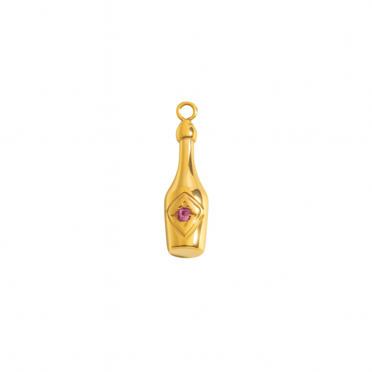 Charm Botella de Vino Dorada con Perla Rosada – Acero de Titanio para Personalizar Joyería