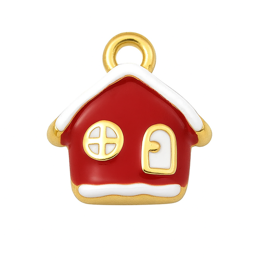 Charm Casita Roja – Símbolo de Hogar y Amor, Acero de Titanio Dorado