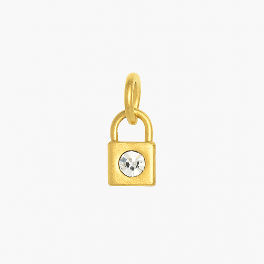 Charm Candado Mini Dorado con Perla Cristal – Acero de Titanio