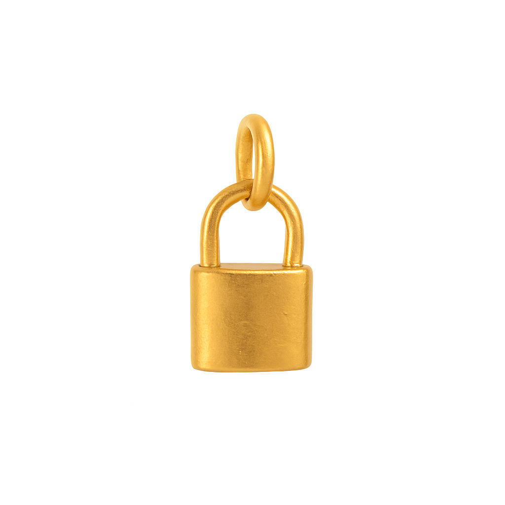 Charm Candado Mediano Liso Dorado – Acero de Titanio Resistente al Agua
