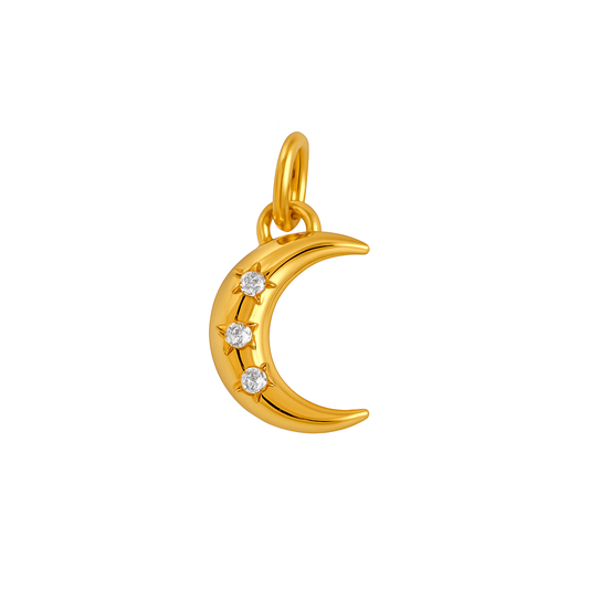 Charm Mini Luna Dorada con Incrustaciones Brillantes – Acero de Titanio