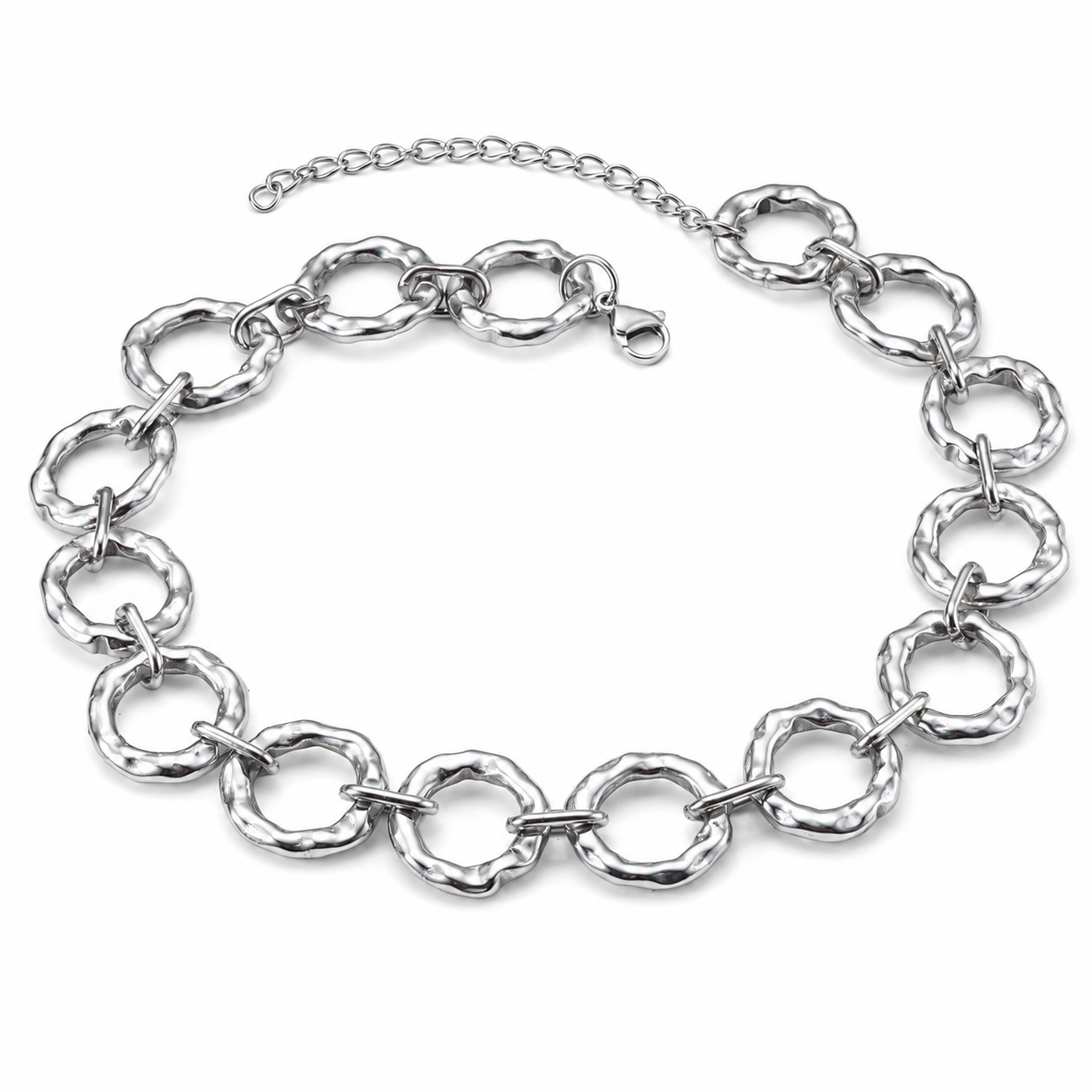 Collar Andalucía Plateado de Eslabones Circulares en Acero Inoxidable 316L