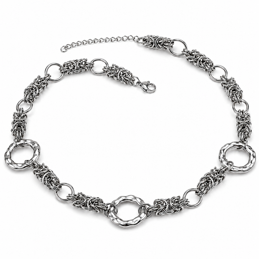 Collar Armonía Plateado de Eslabones Texturizados en Acero Inoxidable 316L
