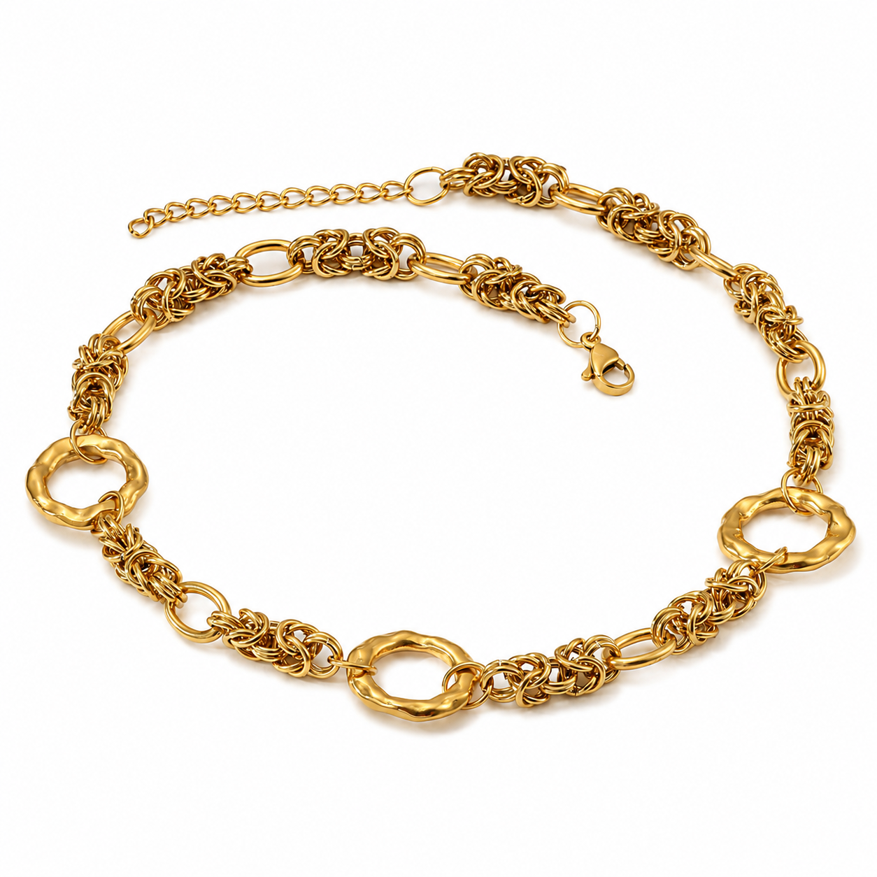 Collar Armonía Dorado de Eslabones Texturizados en Acero Inoxidable 316L