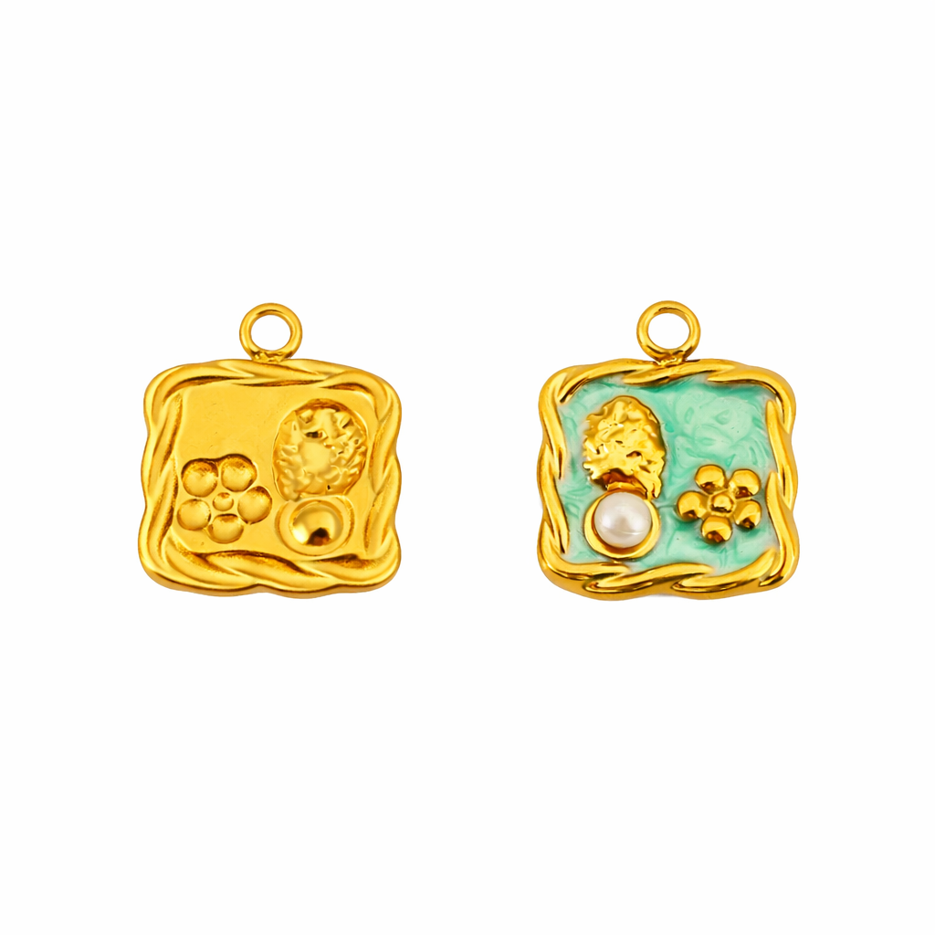 Charm Cuadro Orgánico Dorado Acero 316L Texturizado
