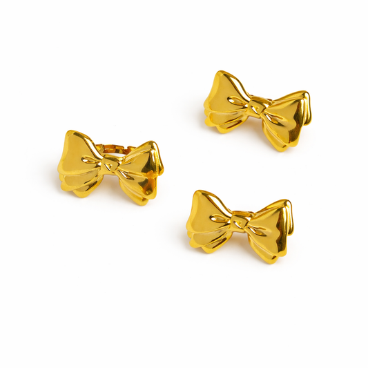 Set Lazo Clásico Dorado Anillo y Aretes Acero 316L