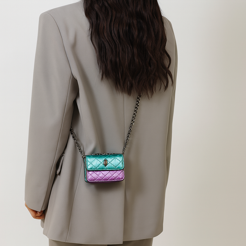 Mini Bolso Indigo Metálico – Con Cadena y Broche Decorativo