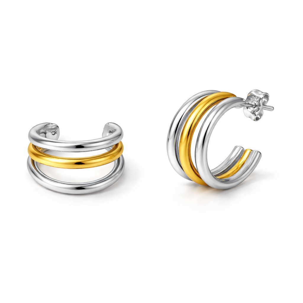 Argollas Marta Bitono Entrelazadas Dorado y Plateado Acero 316L