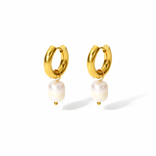 Argollas Grecia Doradas con Perla Colgante Acero 316L