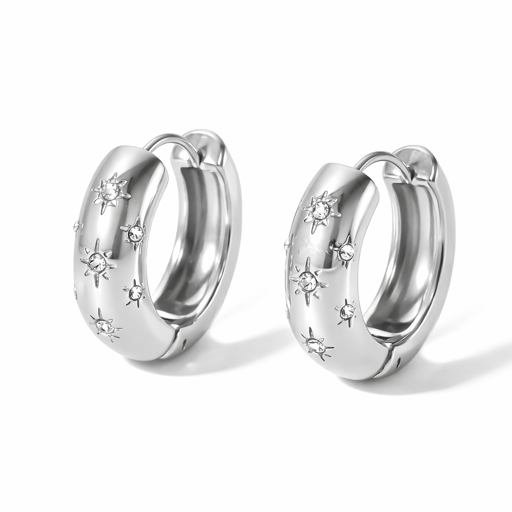 Argollas Belén Plateadas Medianas con Estrellas Acero 316L