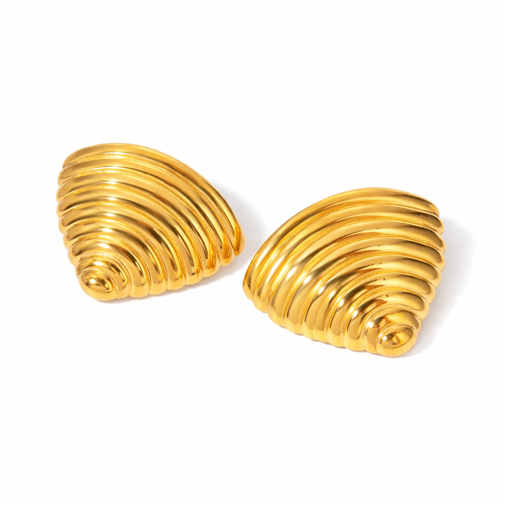 Aretes Veronica Ondulados Dorados Abanico Acero 316L