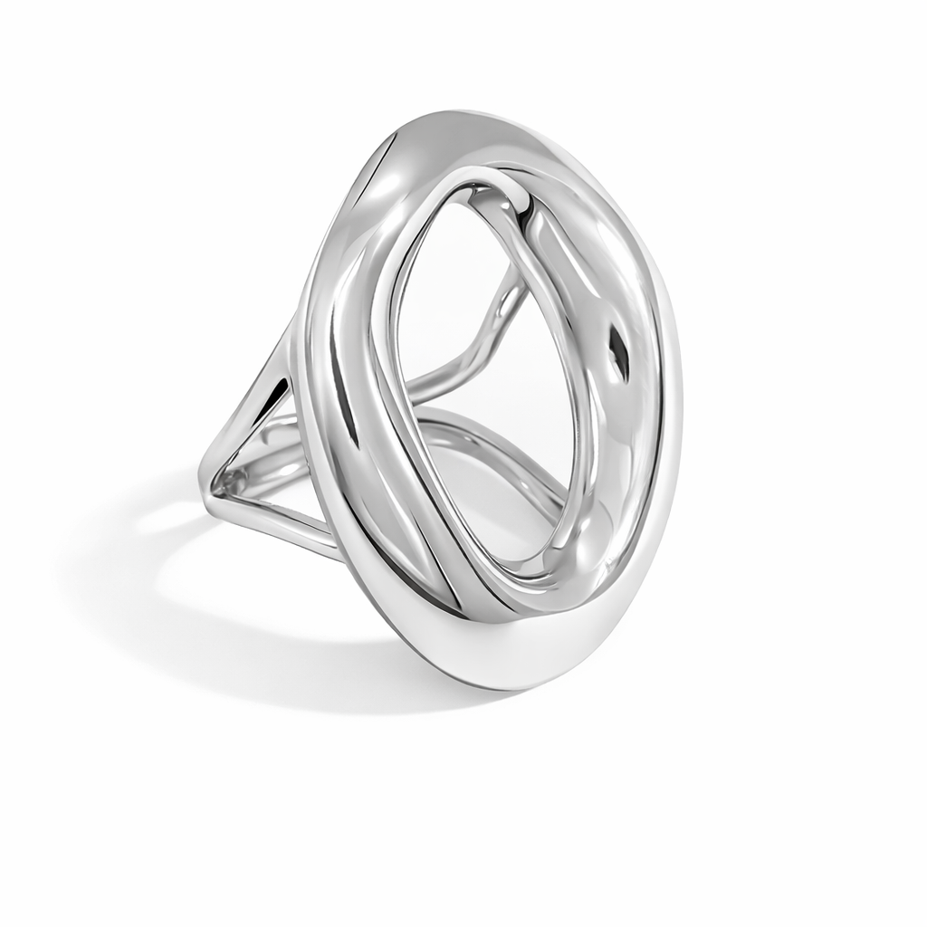 Anillo Grande Plateado Escultural de Diseño Orgánico
