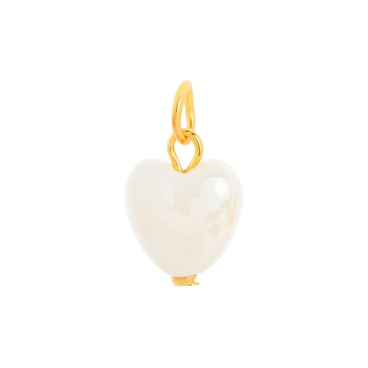 Charm Corazón con Perla Blanca – Acero de Titanio Dorado, Hipoalergénico