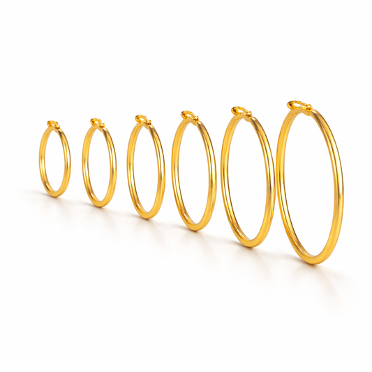 Set Argollas Clásicas Doradas 16, 18, 20mm Acero 316L