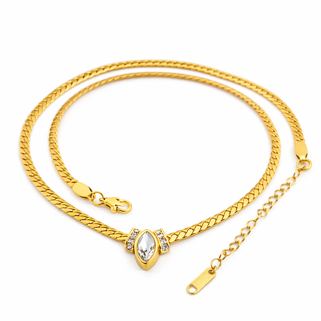 Collar Anastasia Dorado con Piedra Blanca Marquise Acero 316L
