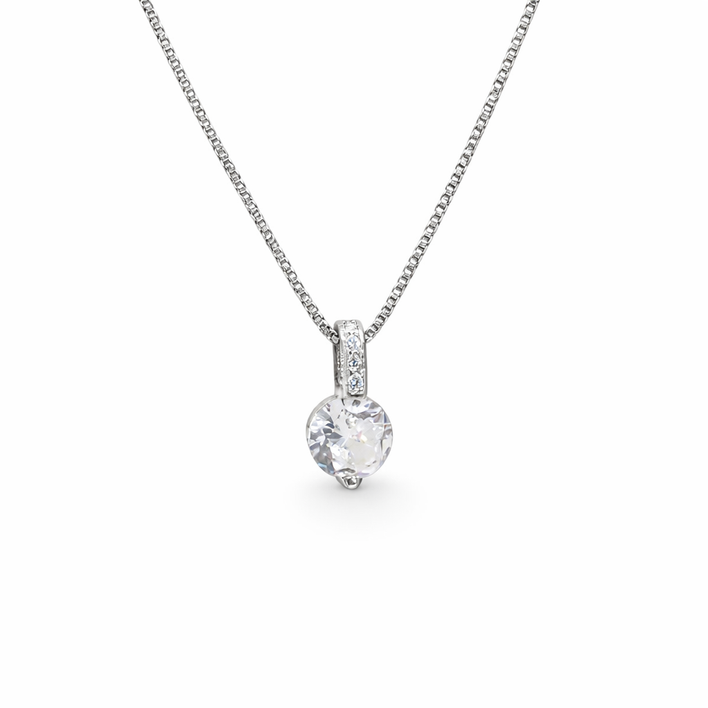 Collar Cristal Plateado con Piedra Brillante Acero 316L