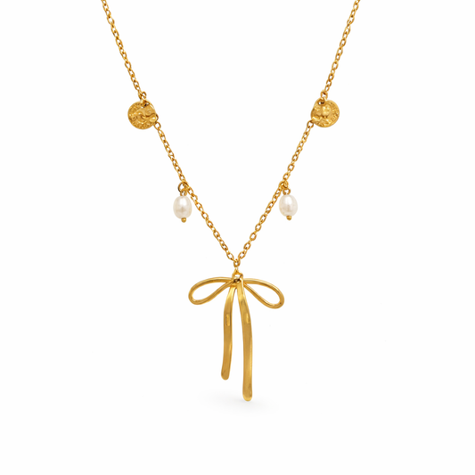 Collar Lacito Charm Dorado con Perlas Acero 316L