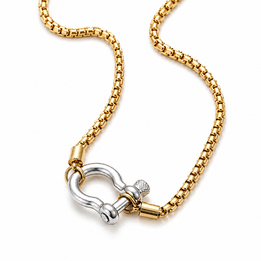 Collar Herradura Dorado en Acero Inoxidable 316L