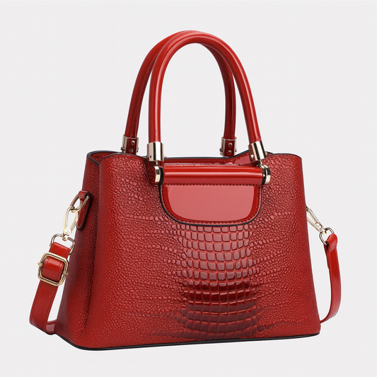 Bolso Península Rojo – Textura Cocodrilo con Doble Asa y Correa Ajustable