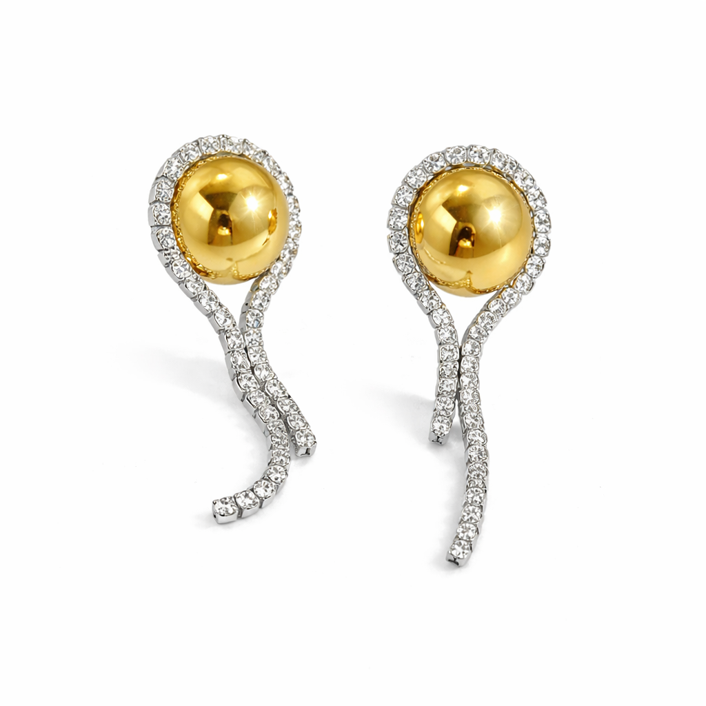 Aretes Brillantes Bicolor con Halo de Cristales