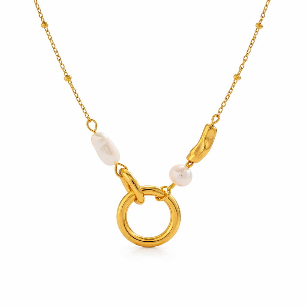 Collar Bormund Dorado con Perlas y Aro Acero 316L