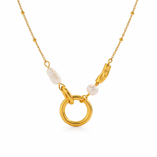 Collar Bormund Dorado con Perlas y Aro Acero 316L