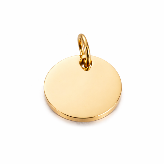 Placa Circular Grande de 12mm Personalizable Dorada Acero 316L Grabado