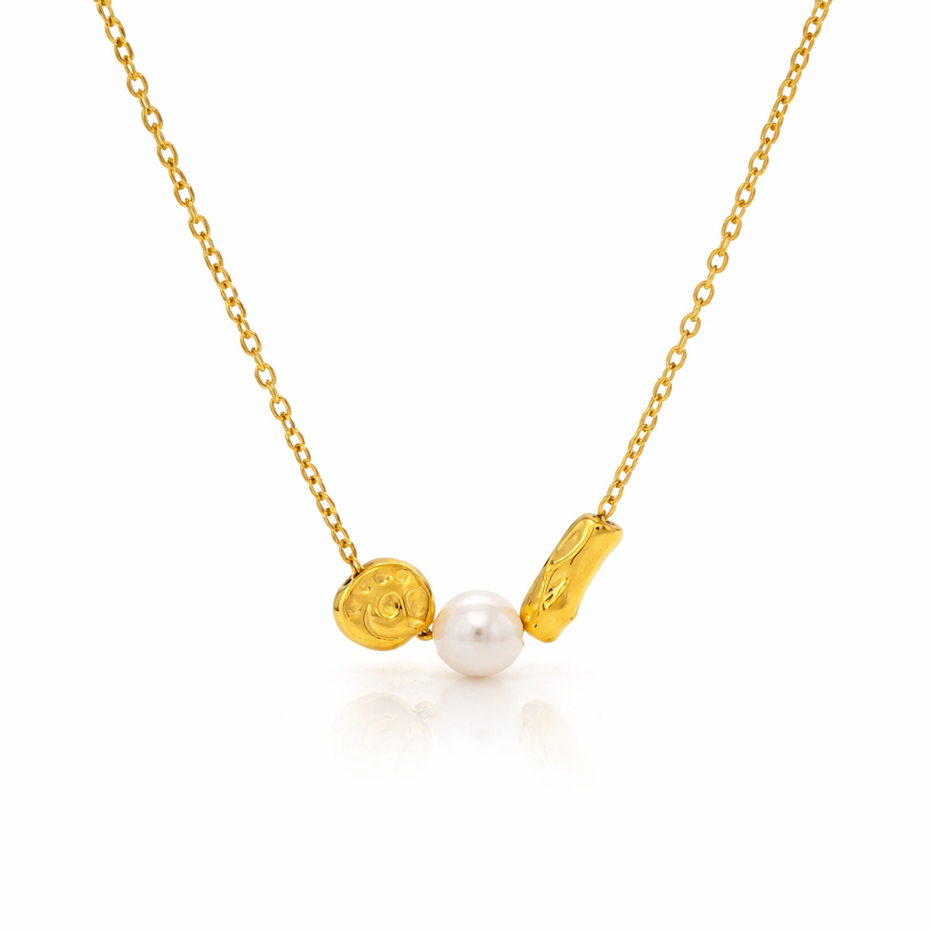 Collar De Perla Organica Dorado Acero 316L