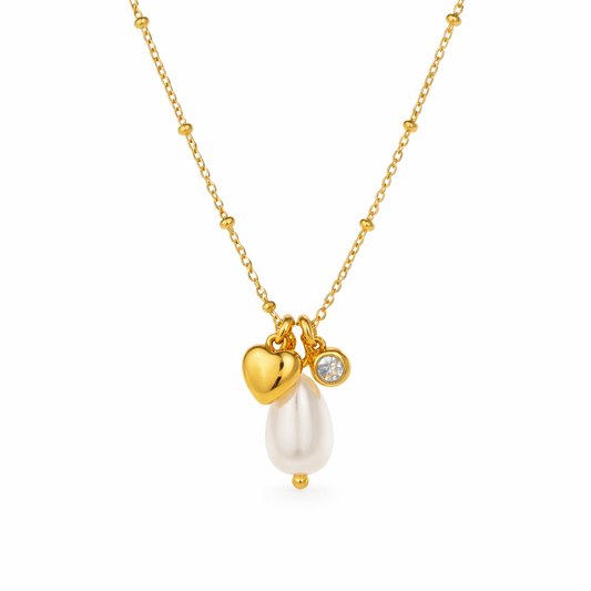 Collar Isolina Dorado con Perla y Corazón Acero 316L