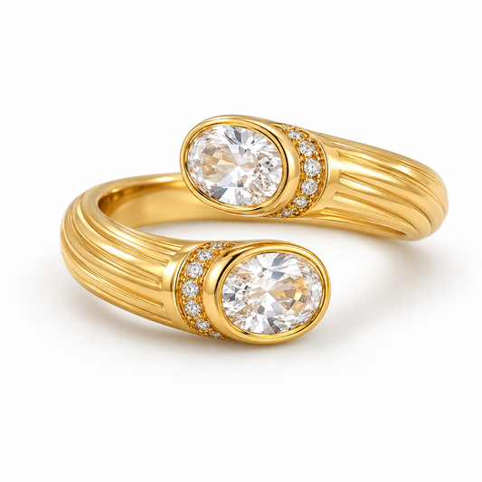 Anillo Doble Cristal Dorado en Acero Inoxidable 316L