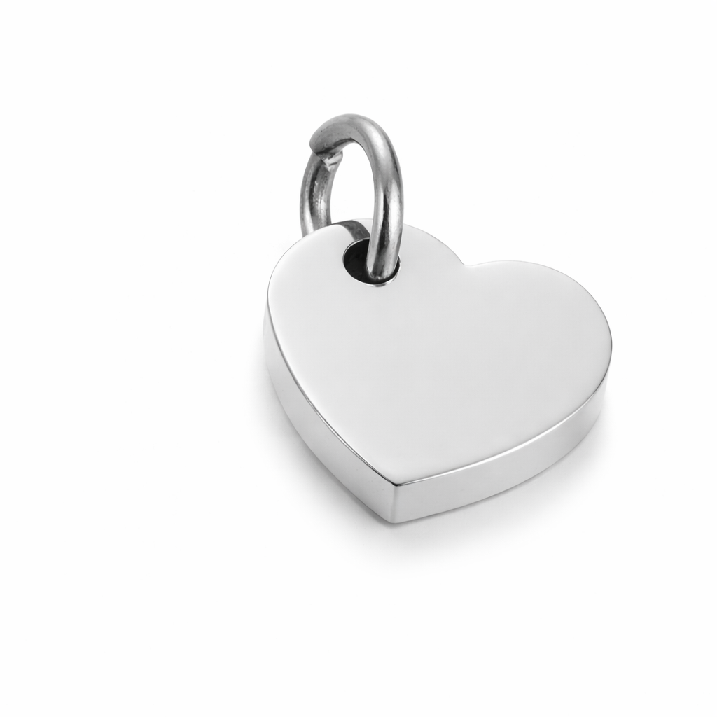 Placa Corazón Personalizable Plateada Acero 316L Grabado
