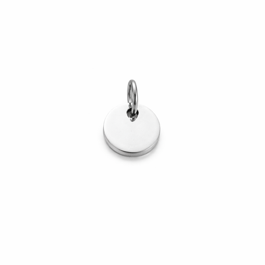 Placa Circular Pequeña 8mm Personalizable Plateada Acero 316L