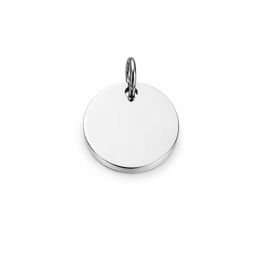 Placa Circular Grande 15x2mm Personalizable Plateada Acero 316L