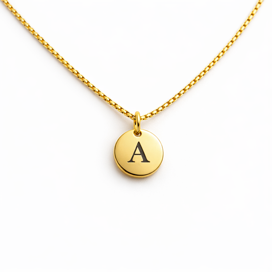 Collar Minimalista con Inicial Personalizable a Láser Placa Redonda Acero 316L